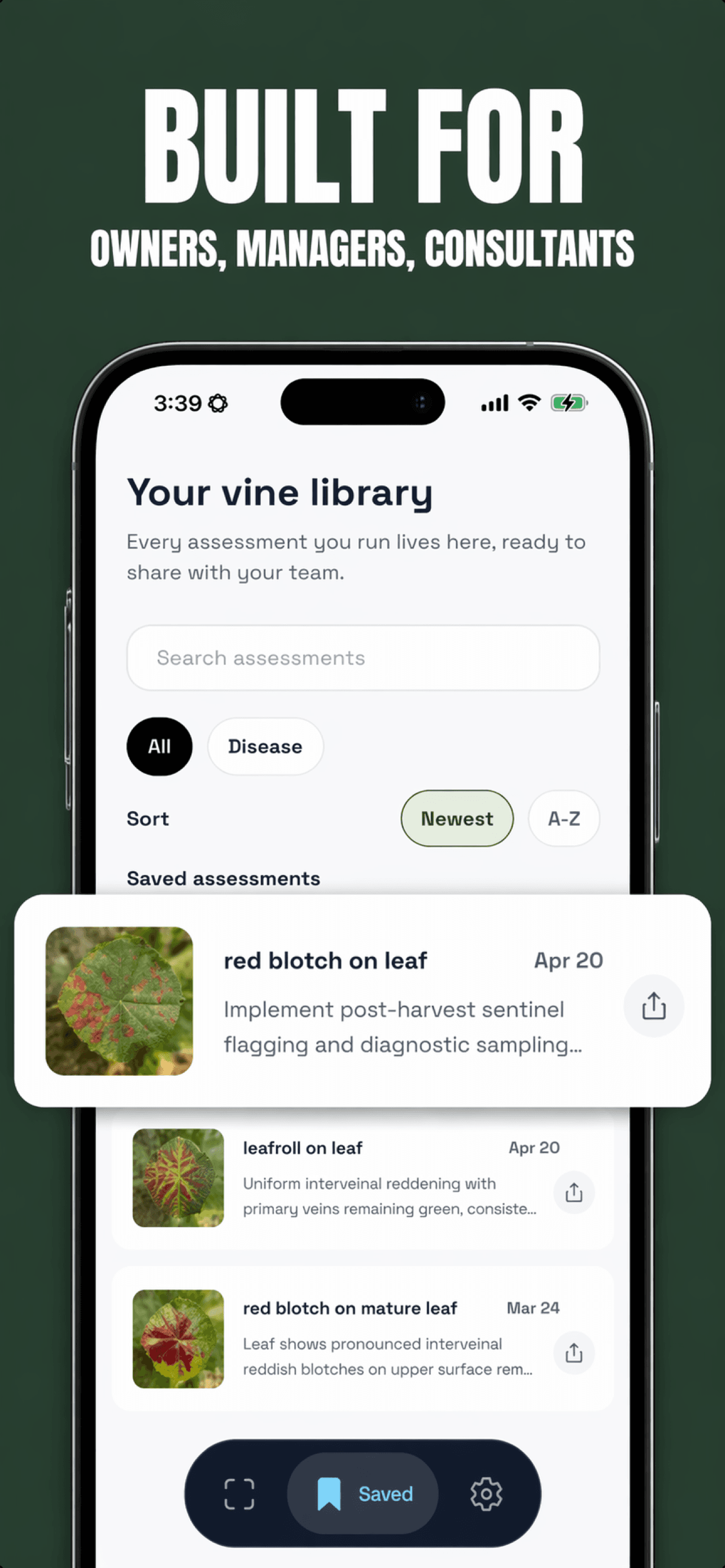 Vine Guard vine library organized by vineyard